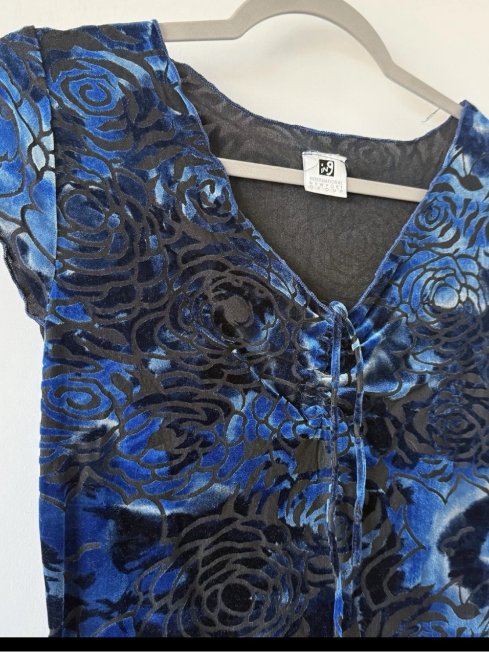 Blue Floral Burnout Velvet Tie-Front Tunic - Women